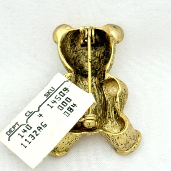 Vintage Gold Tone Teddy Bear Brooch Marshall Fields - NWT - Picture 3 of 6